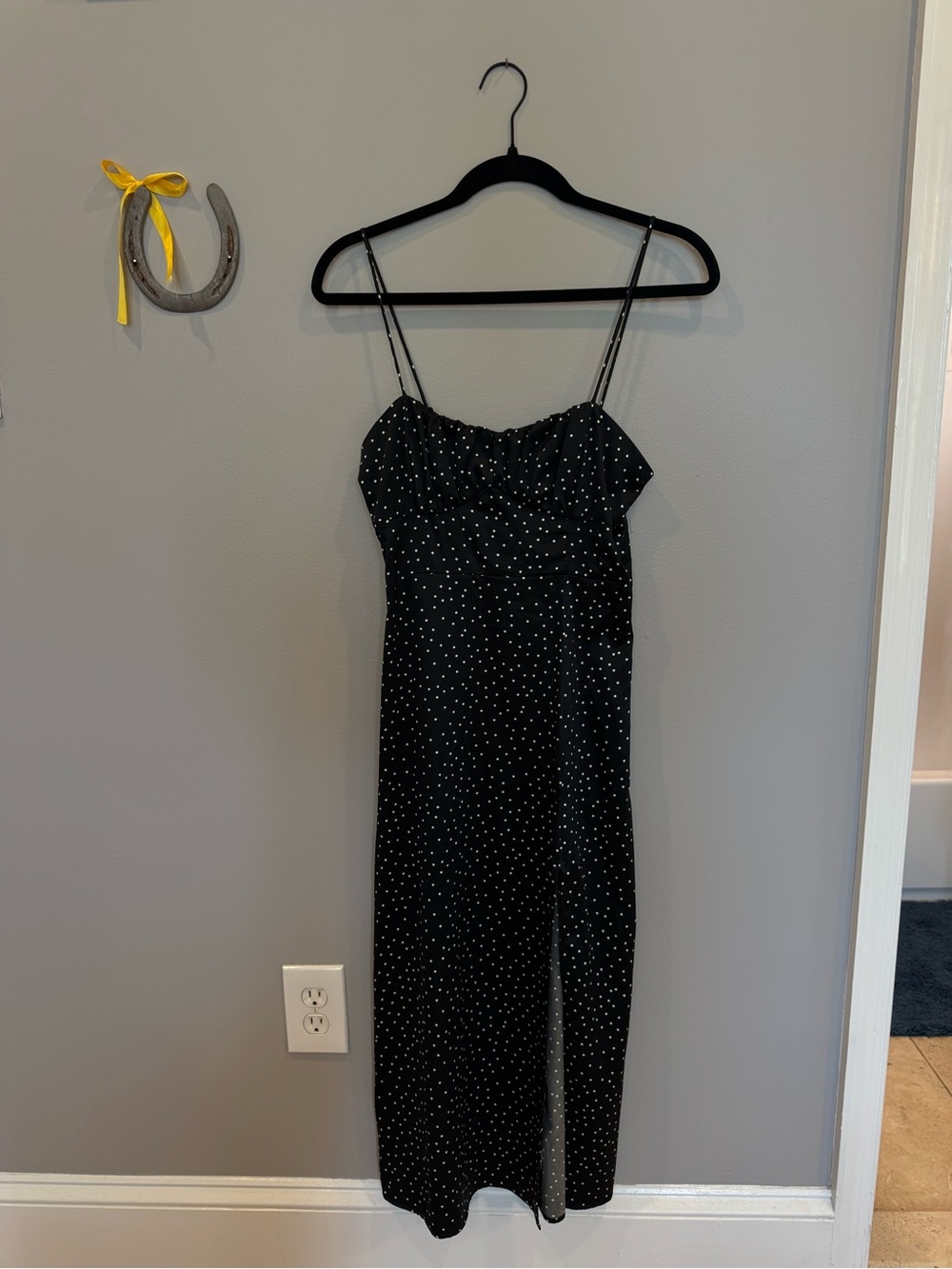 Zara Black Polka Dot Spaghetti Strap Midi Dress